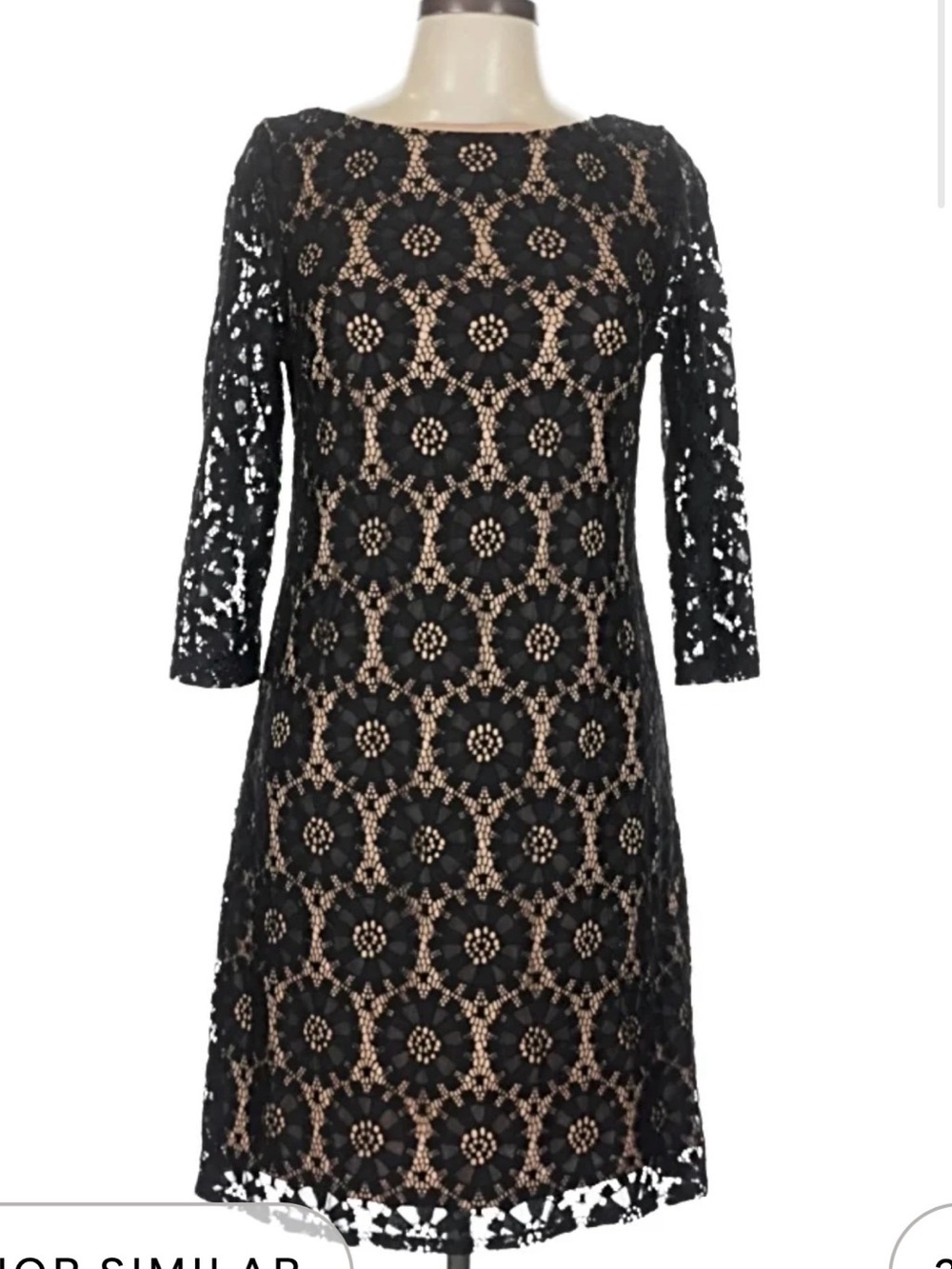 Jessica Howard Black Lace Dress with Nude Underlay